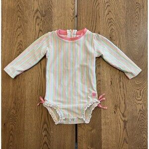 RuffleButts Multicolor Striped Long Sleeve Swimsuit, Size 12-18 month Girls
